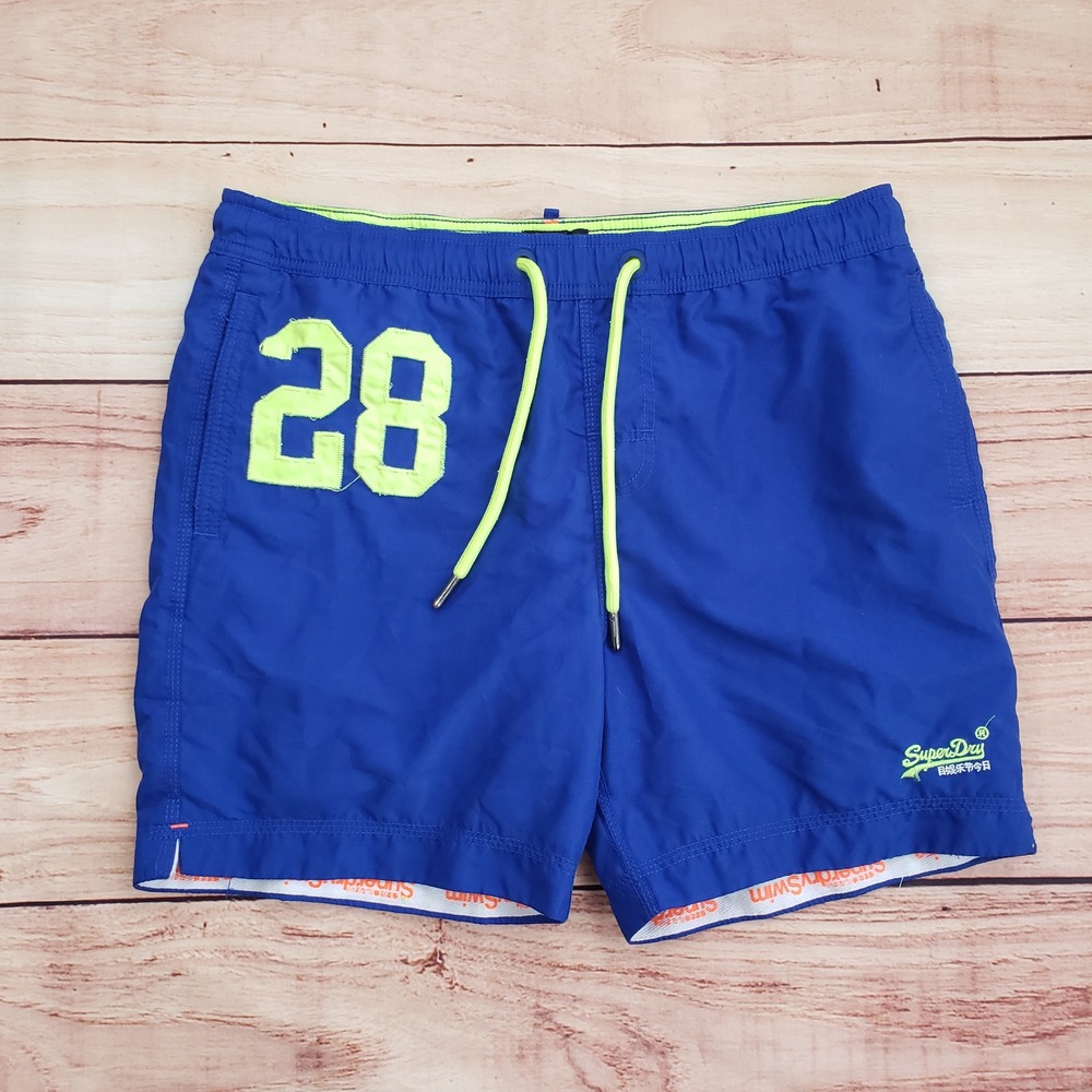 Superdry Swim Shorts Mens Large Blue Outdoor Drawstring Board‎ Shorts Lined